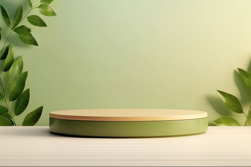 Green podium plant leaf table. AI generated Image by rawpixel.