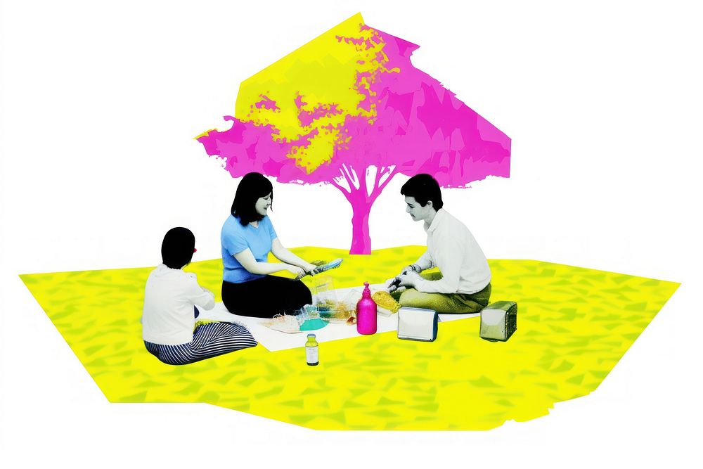 3 friends picnic adult cross-legged togetherness. AI generated Image by rawpixel.