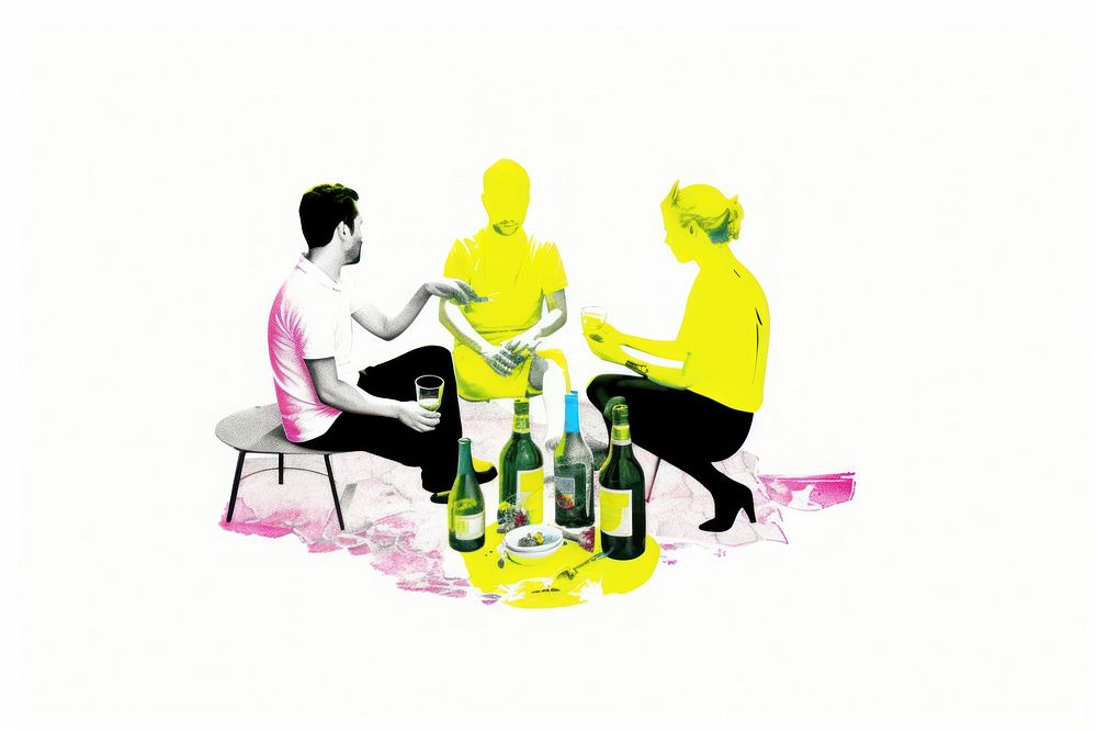 3 friends picnic bottle adult wine. AI generated Image by rawpixel.