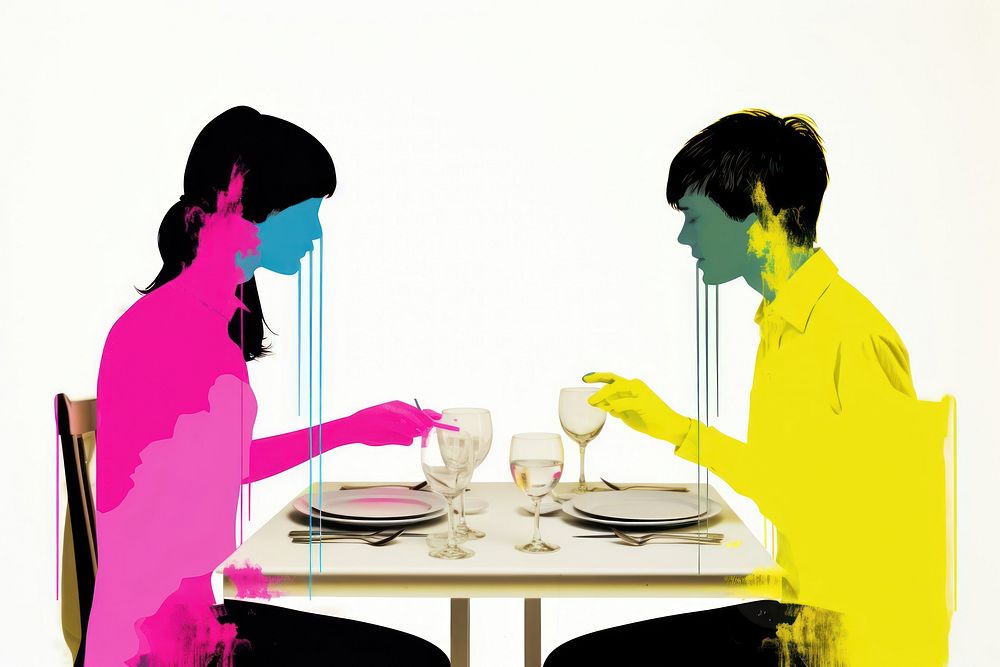 Couple dinner furniture table glass. AI generated Image by rawpixel.