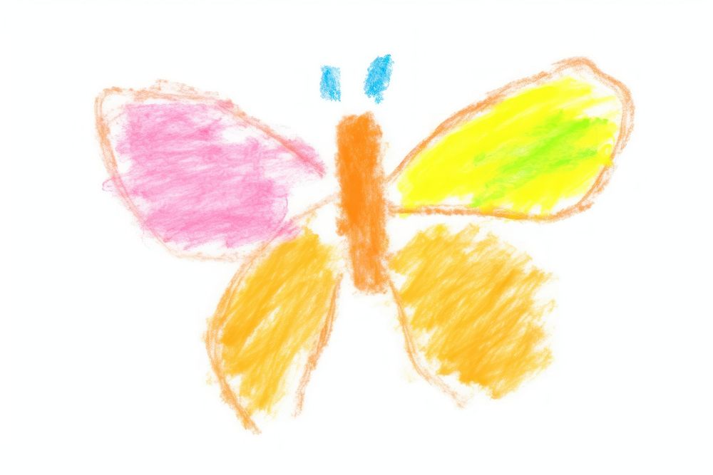 Colorful butterfly drawing white background creativity. AI generated Image by rawpixel.