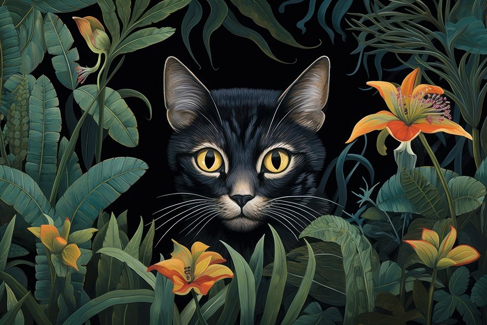 Cat illustration wallpaper animal mammal nature. AI generated Image by rawpixel.