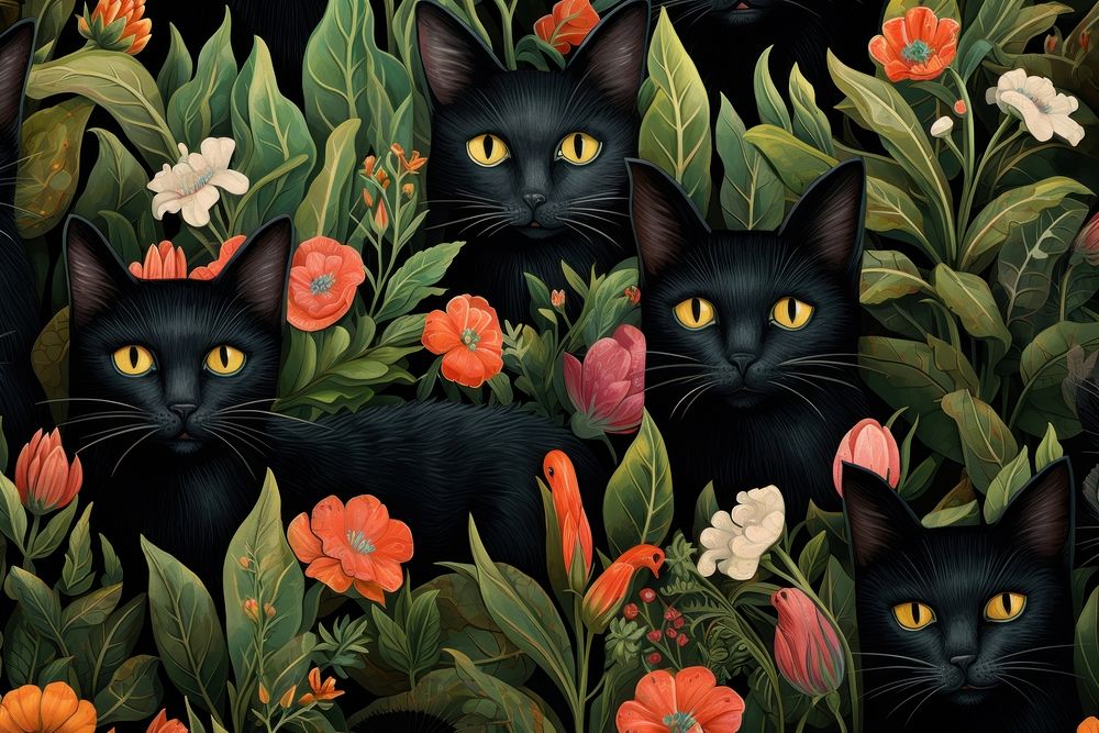 Cat illustration wallpaper pattern animal mammal. AI generated Image by rawpixel.