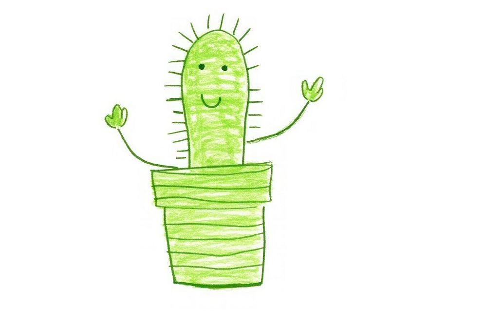 Cactus in pot drawing green white background. AI generated Image by rawpixel.