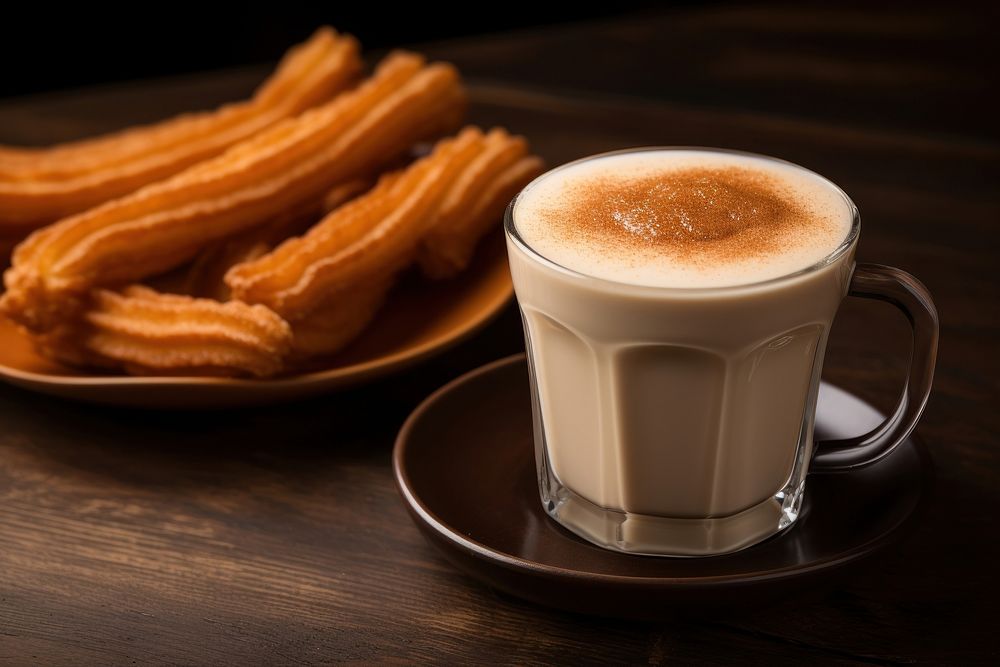 Churro with hot milk coffee drink cup. AI generated Image by rawpixel.
