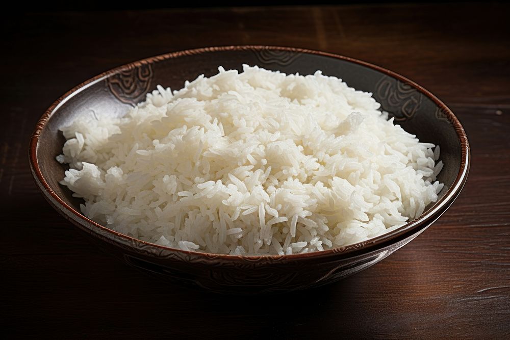 Boiled rice in the dish food freshness basmati. AI generated Image by rawpixel.
