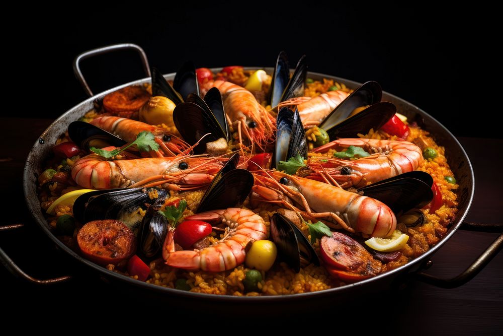 Original Paella in Span paella seafood lobster. AI generated Image by rawpixel.