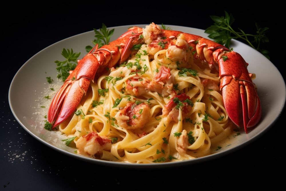 Pasta with lobster spaghetti seafood invertebrate. AI generated Image by rawpixel.