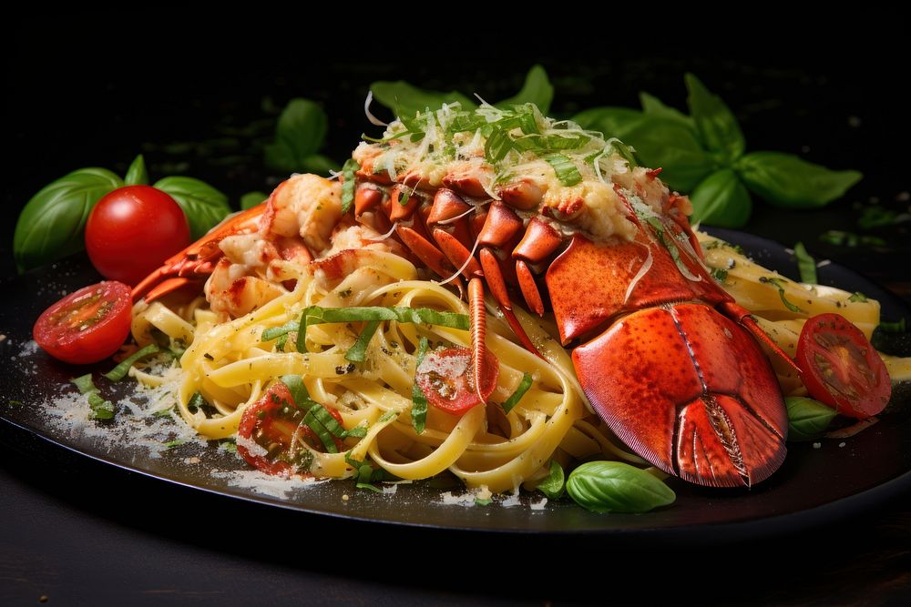 Pasta with lobster seafood invertebrate crustacean. AI generated Image by rawpixel.