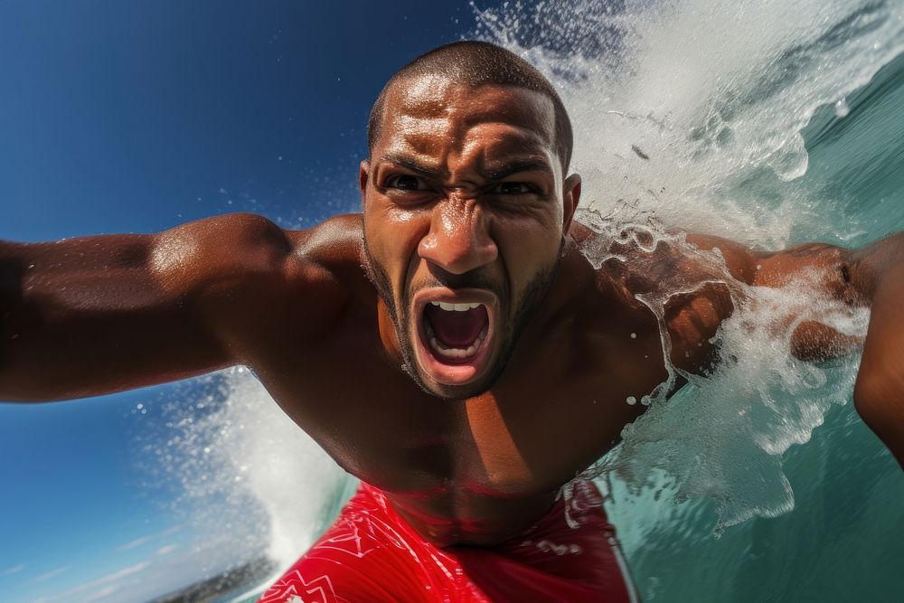 South African man shouting surfing adult. AI generated Image by rawpixel.