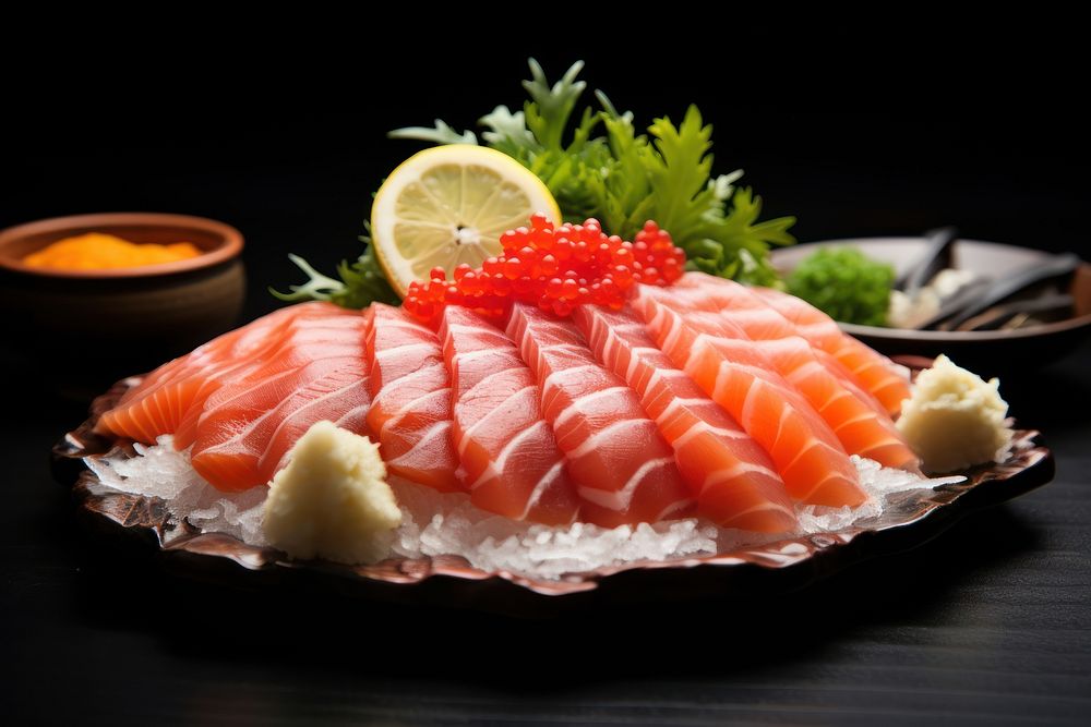 Sashimi Japaness food seafood salmon plate. AI generated Image by rawpixel.