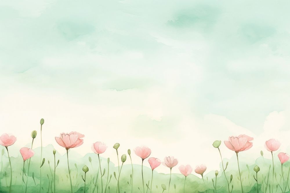 Green field with flower pastel sky backgrounds outdoors nature. AI generated Image by rawpixel.