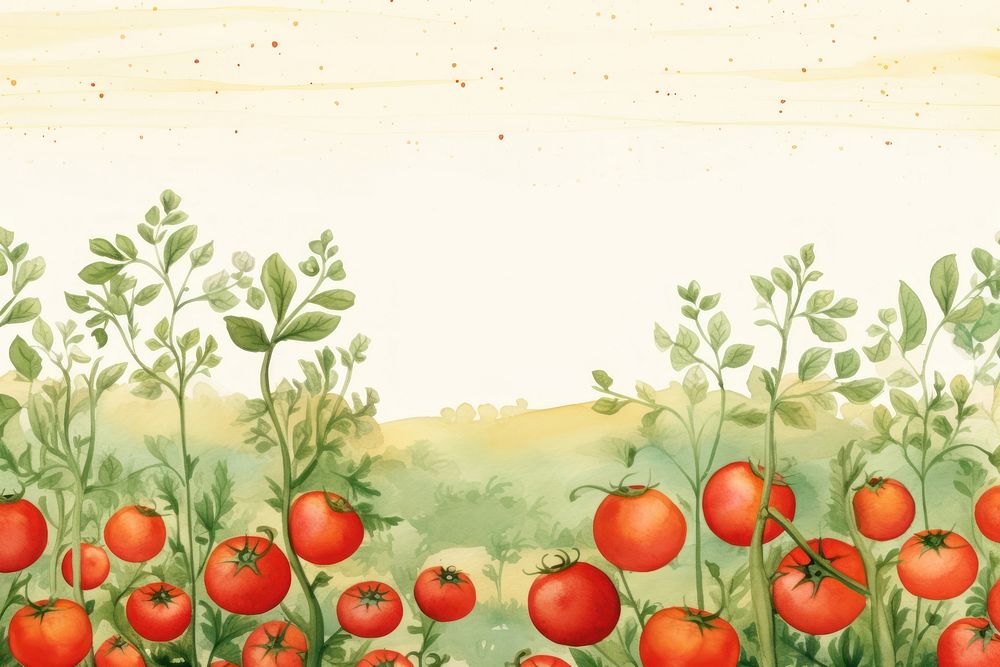 Tomato plants field backgrounds painting food. AI generated Image by rawpixel.