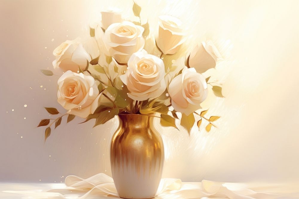 Ivory roses vase flower plant. AI generated Image by rawpixel.