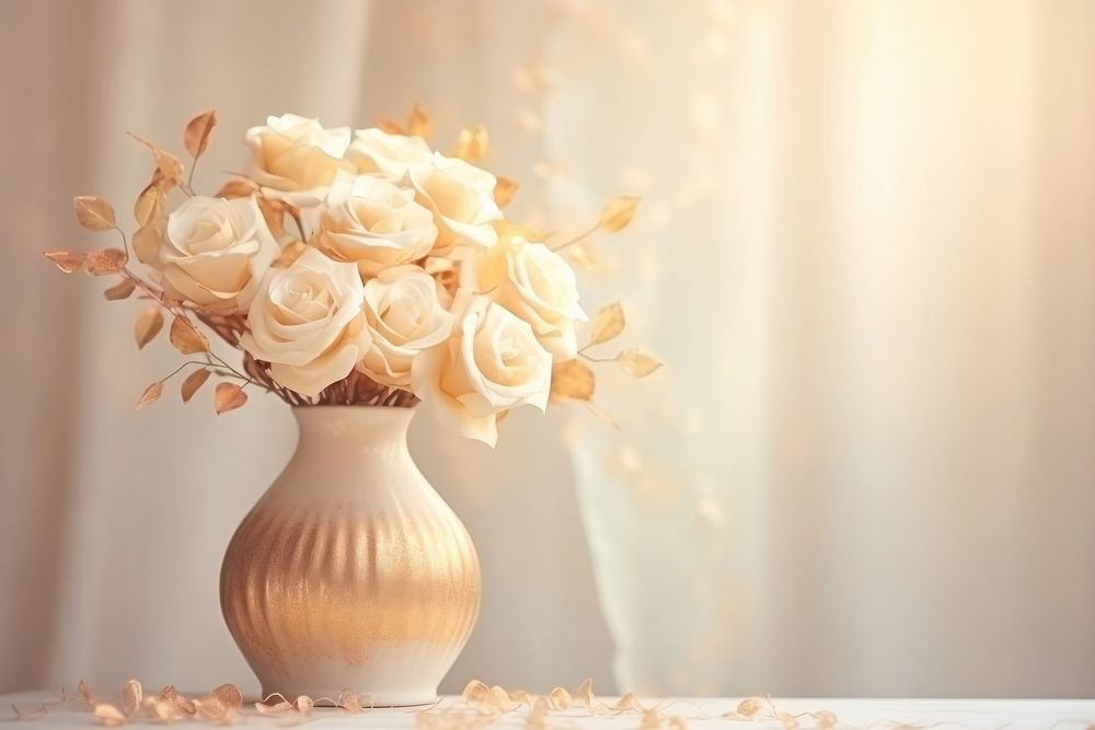 Vase of ivory roses flower plant centrepiece. AI generated Image by rawpixel.