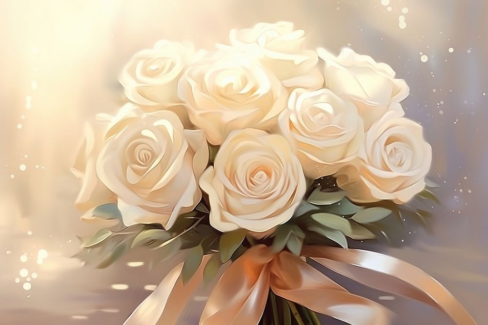 Bouquet of ivory roses flower plant gold. AI generated Image by rawpixel.