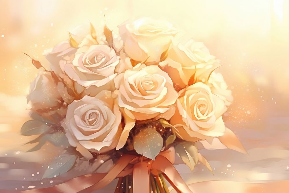 Bouquet of ivory roses flower petal plant. AI generated Image by rawpixel.