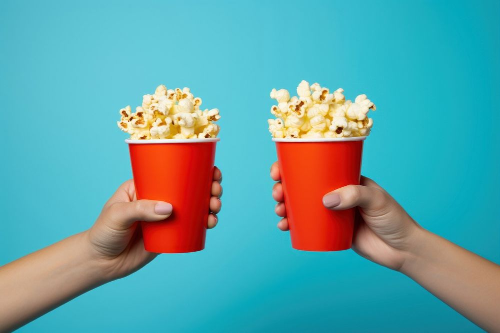 Popcorn and cups snack food hand. AI generated Image by rawpixel.