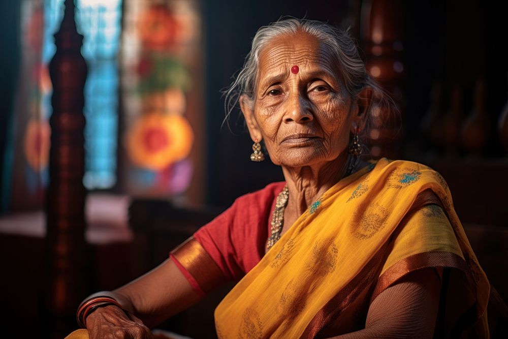 Indian woman portrait sitting adult. AI generated Image by rawpixel.