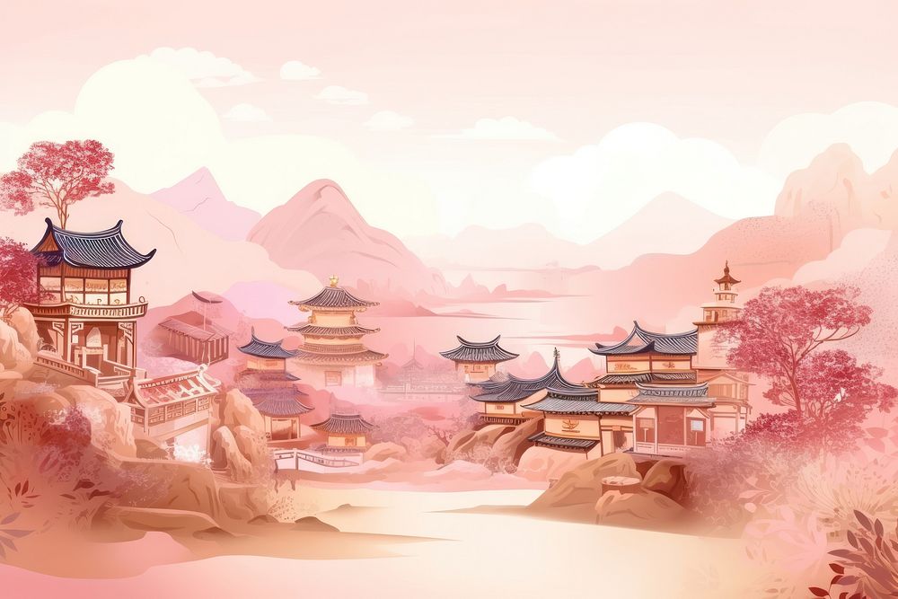Antique chinese village architecture tranquility illustrated. AI generated Image by rawpixel.