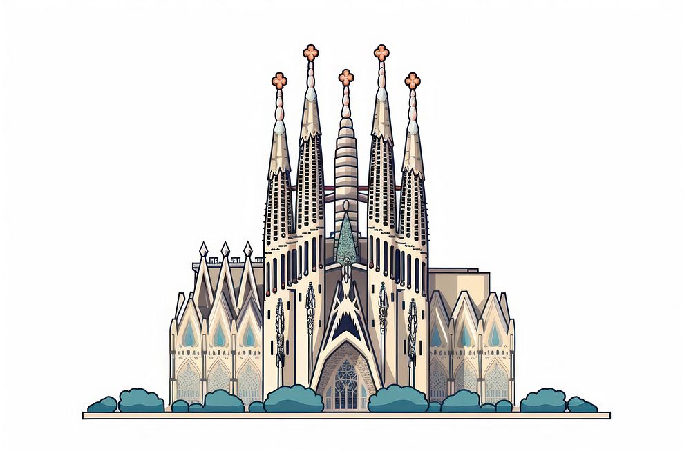 Sagrada Familia in Barcelona architecture building tower. AI generated Image by rawpixel.