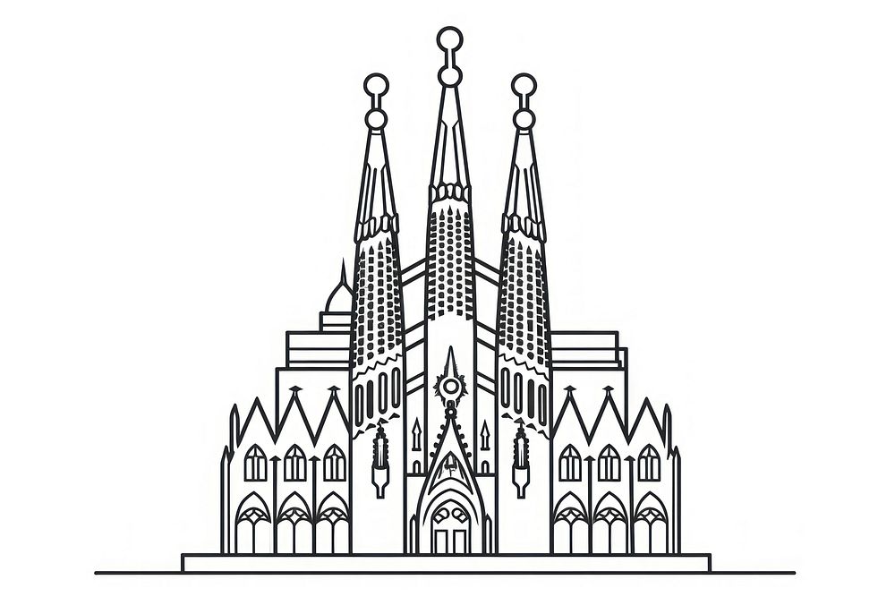Sagrada Familia in Barcelona architecture building drawing. AI generated Image by rawpixel.