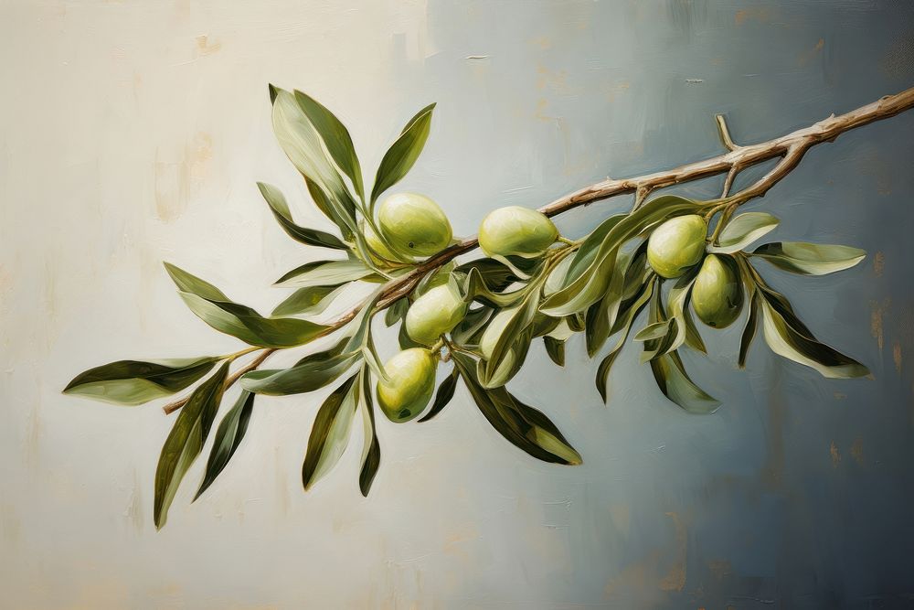 Olive branch painting fruit plant. AI generated Image by rawpixel.