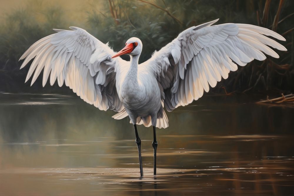 Crane bird painting animal waterfowl. AI generated Image by rawpixel.