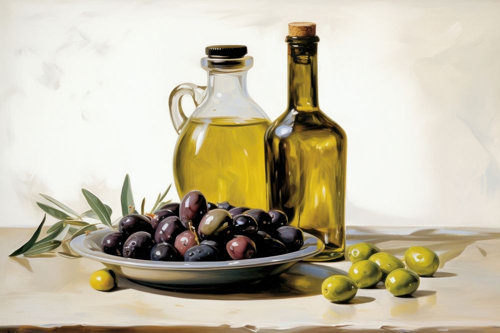An olive oil painting food refreshment. AI generated Image by rawpixel.