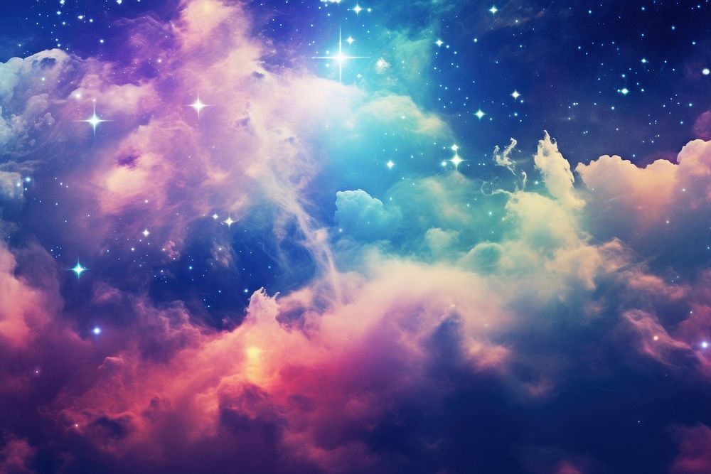 Colorful clouds and stars above space backgrounds astronomy. AI generated Image by rawpixel.