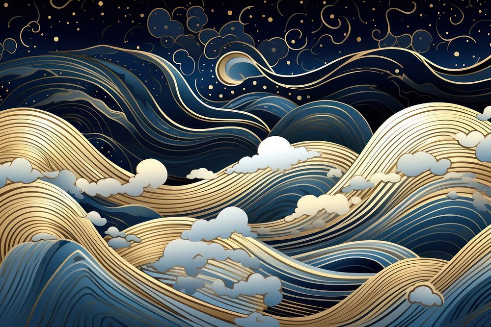 Night scene and gold wavy line backgrounds outdoors pattern. AI generated Image by rawpixel.