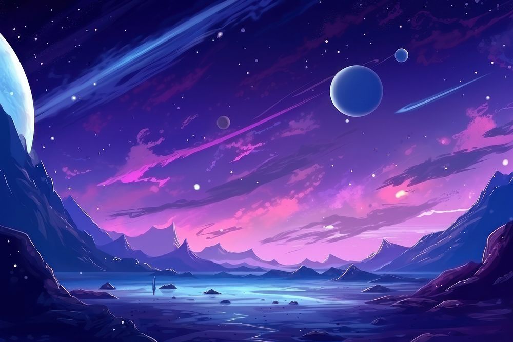 Solar planet purple sky landscape. AI generated Image by rawpixel.