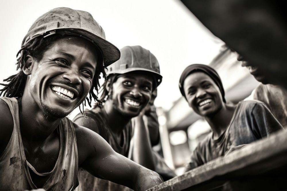 Black people happy laughing working men. AI generated Image by rawpixel.