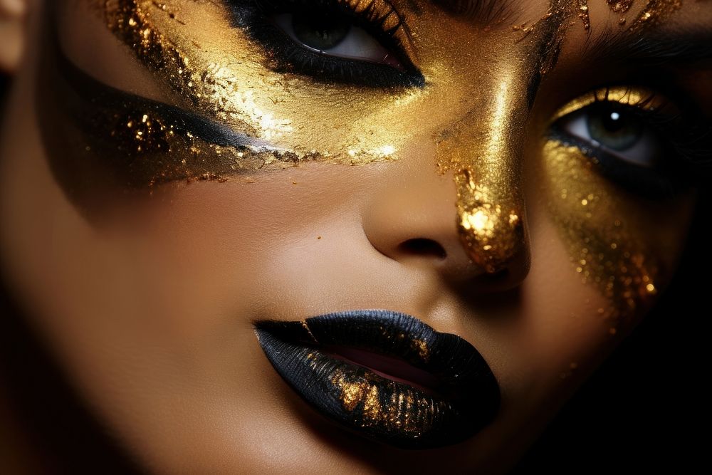Golden glam makeup portrait adult woman. AI generated Image by rawpixel.