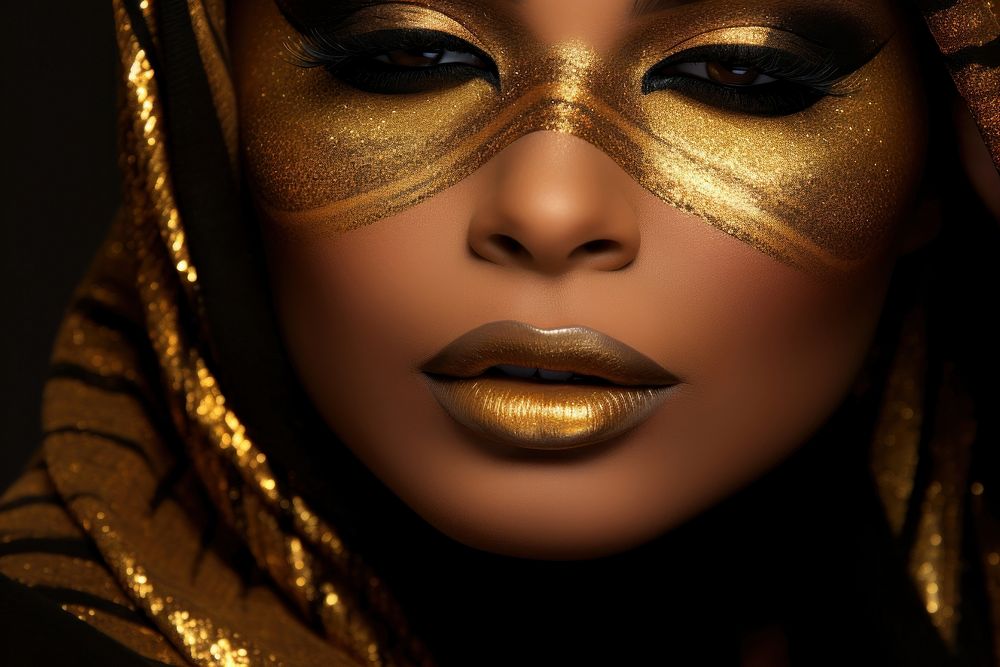 Golden glam makeup portrait celebration photography. AI generated Image by rawpixel.