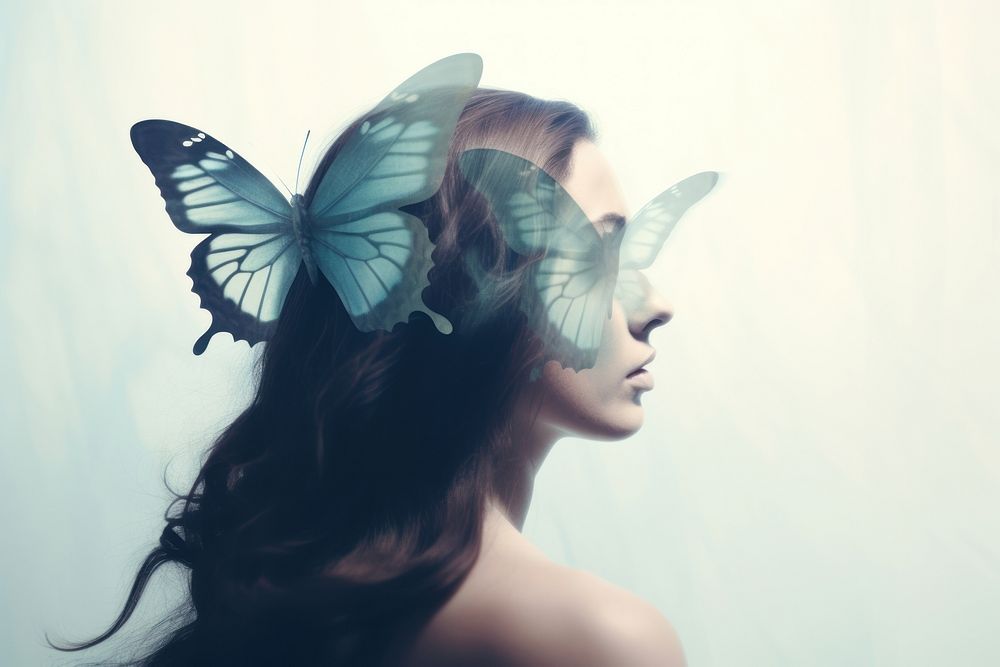 A woman with butterfly portrait photography animal. AI generated Image by rawpixel.