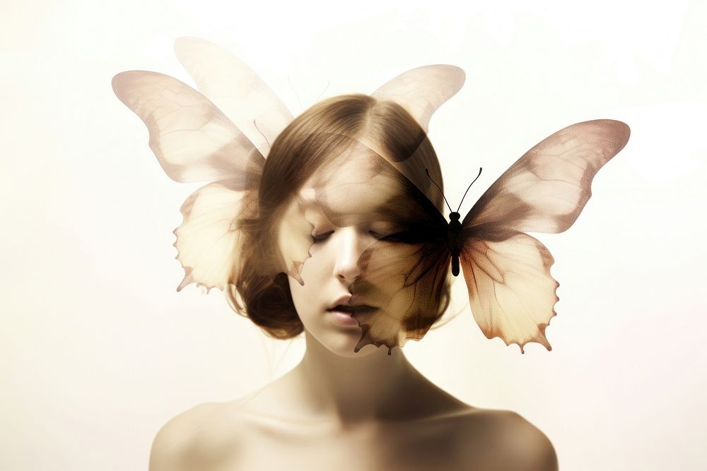 A woman with butterfly portrait photography adult. AI generated Image by rawpixel.