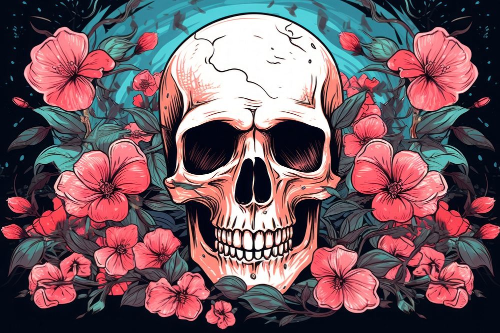 Skull bone flower plant art. AI generated Image by rawpixel.