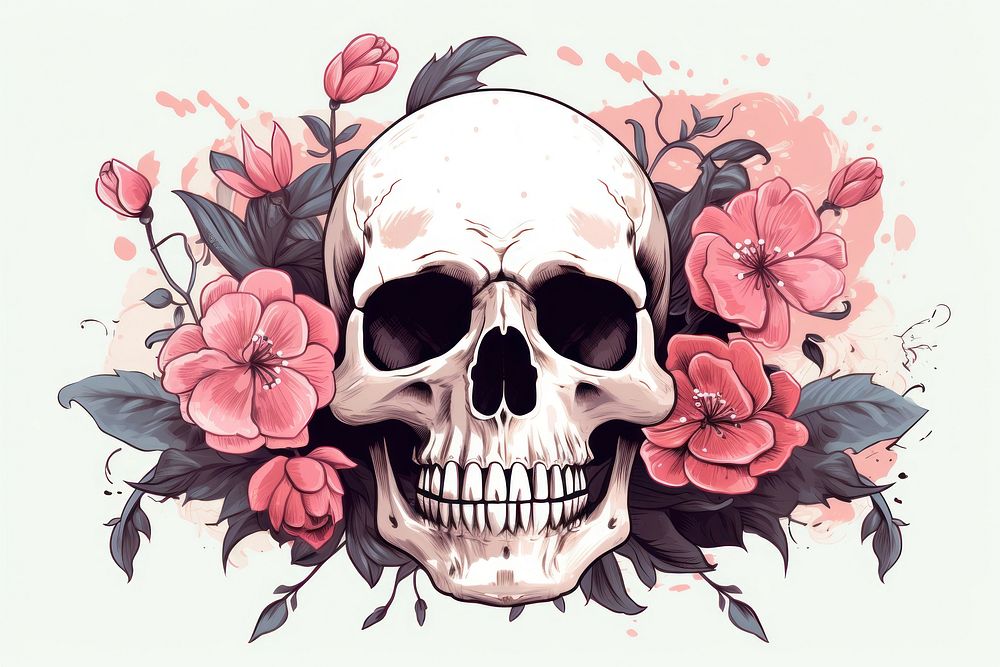 Skull bone flower drawing sketch. AI generated Image by rawpixel.