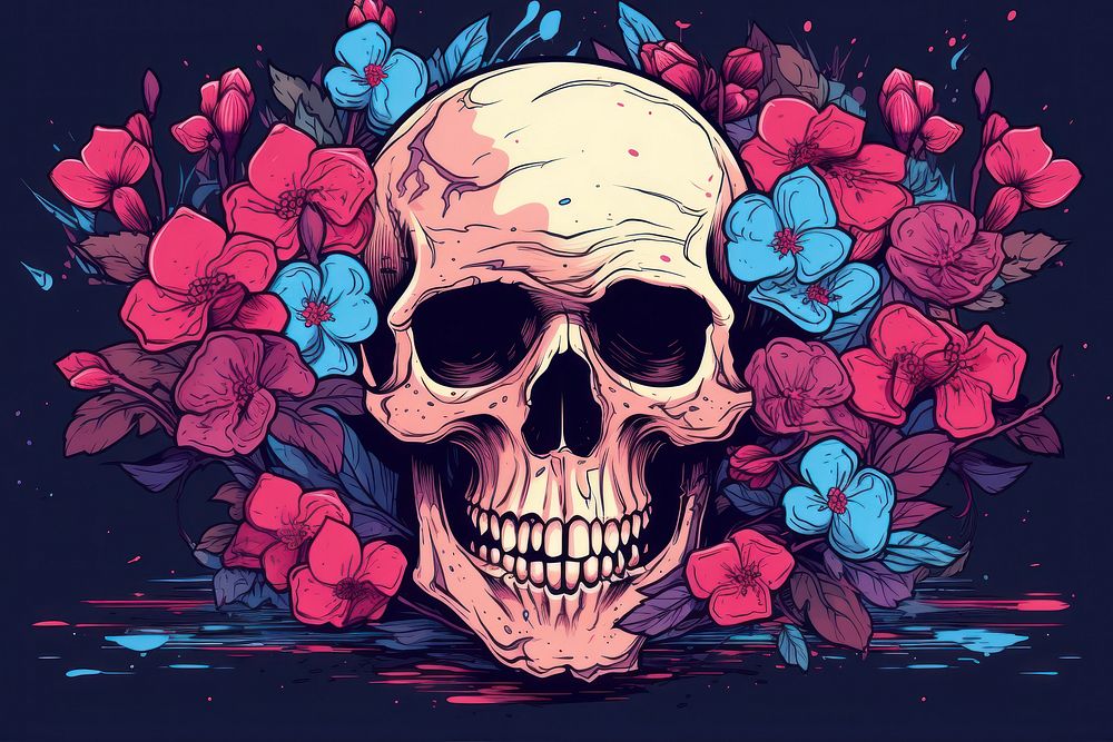 Skull bone flower pattern art. AI generated Image by rawpixel.