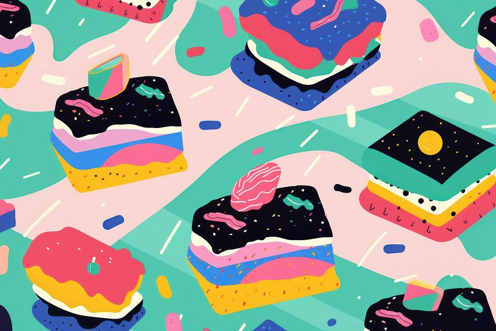 Vibrant cake pattern dessert icing food. AI generated Image by rawpixel.