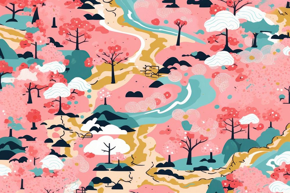 Vibrant sakura pattern abstract plant art. AI generated Image by rawpixel.
