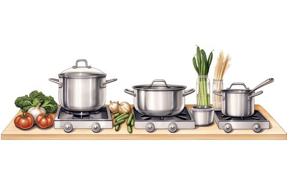 Kitchen illustration cooking kitchen food white background. AI generated Image by rawpixel.
