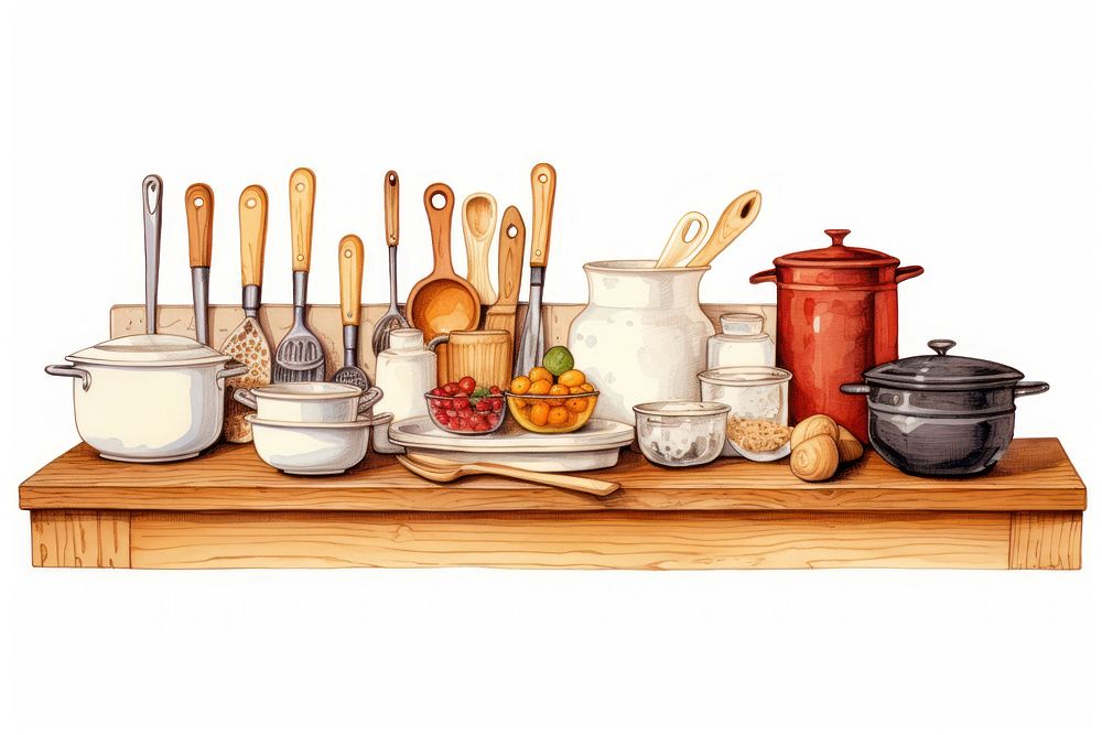 Kitchen illustration kitchen food white background. AI generated Image by rawpixel.