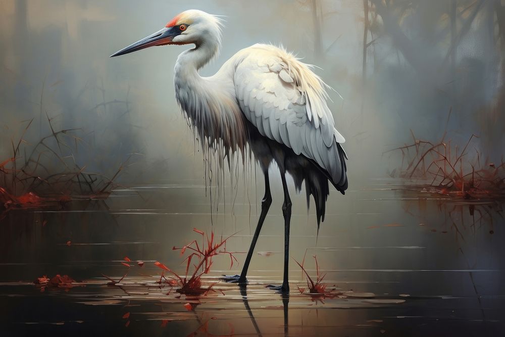 Crane bird animal heron plant. AI generated Image by rawpixel.