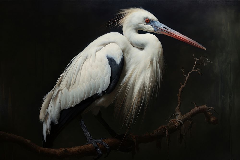 Crane bird painting animal stork. AI generated Image by rawpixel.