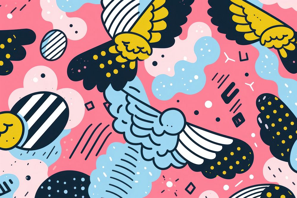Memphis wings background backgrounds pattern art. AI generated Image by rawpixel.
