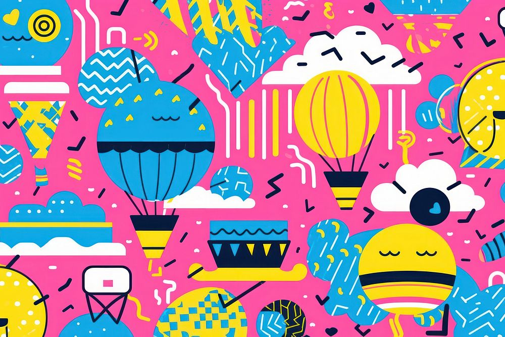 Memphis balloon background backgrounds pattern yellow. AI generated Image by rawpixel.