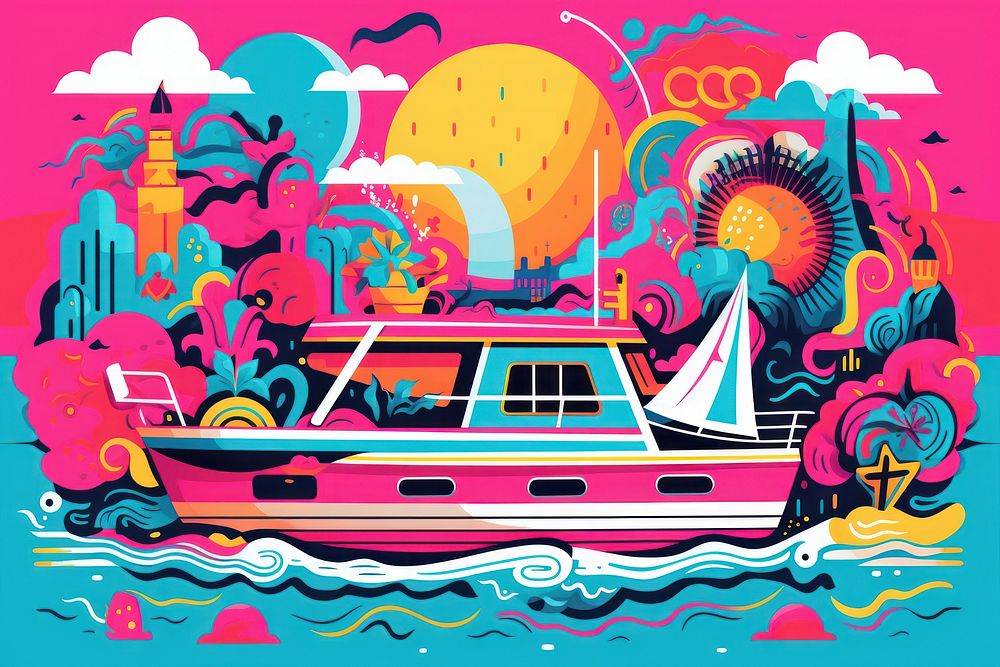 Memphis boat background painting vehicle art. AI generated Image by rawpixel.