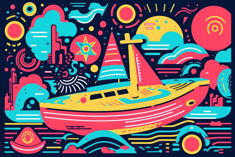 Memphis boat background sailboat painting vehicle. AI generated Image by rawpixel.